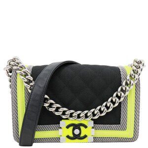 Chanel  Fluo Boy Flap Small Quilted Canvas Crossbody Bag Black